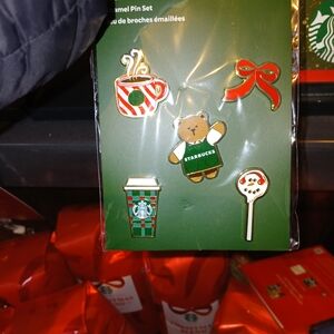 Starbucks Festive Pin Collection with Red and Green Accents